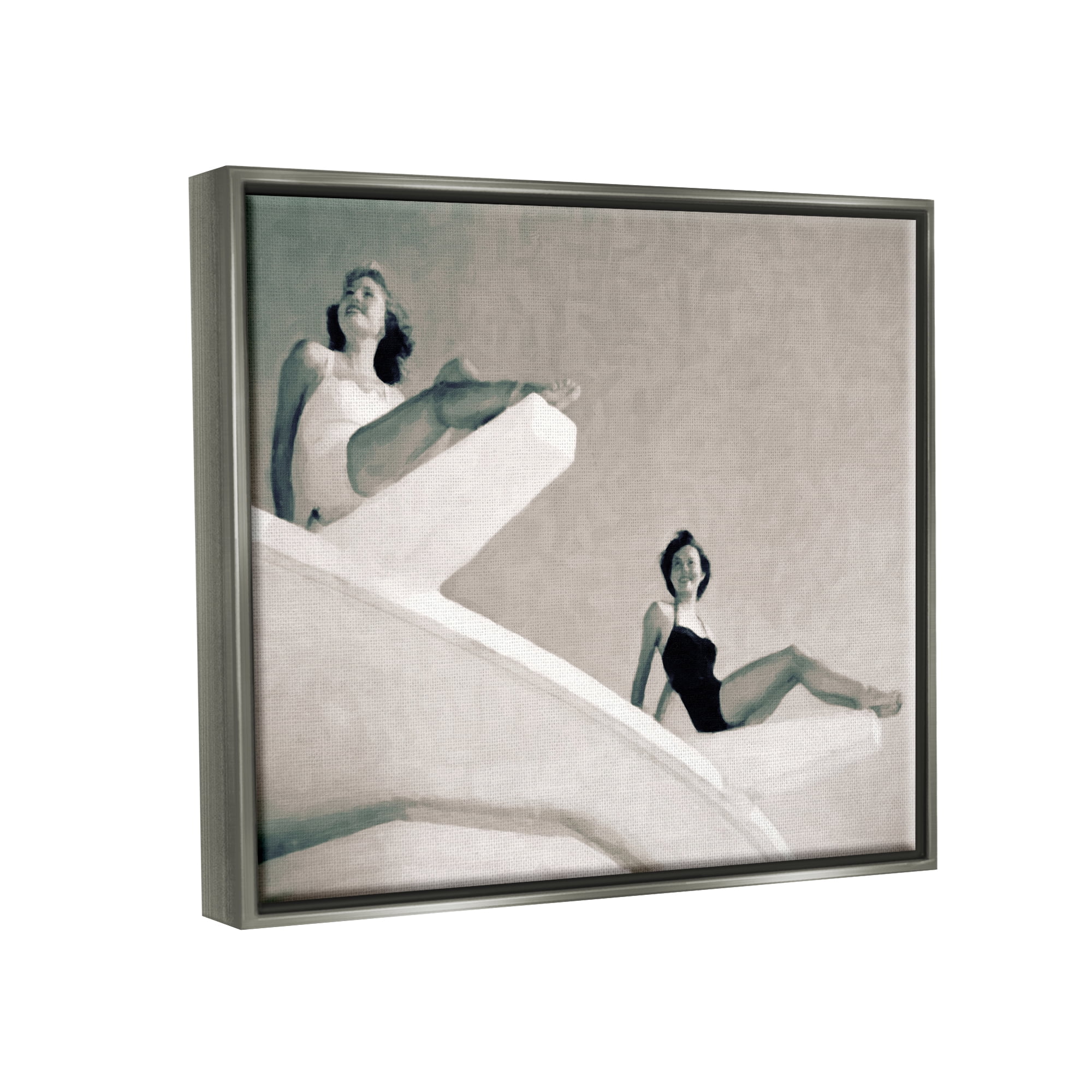 Stupell Industries Girls on Diving Boards Novelty Photography Gray Floater Framed Art Print Wall Art, 31 x 25