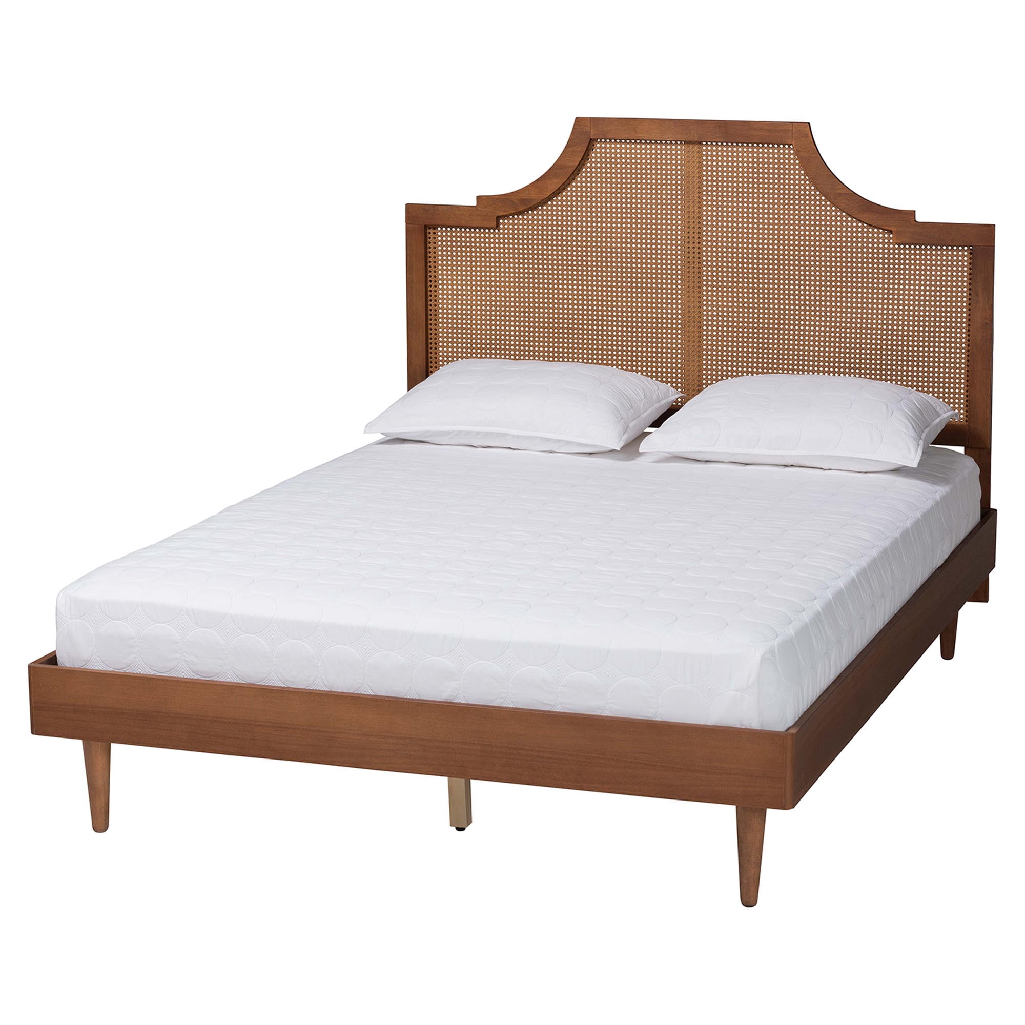 Baxton Studio Macaria Mid-Century Platform Bed, King, Walnut Brown