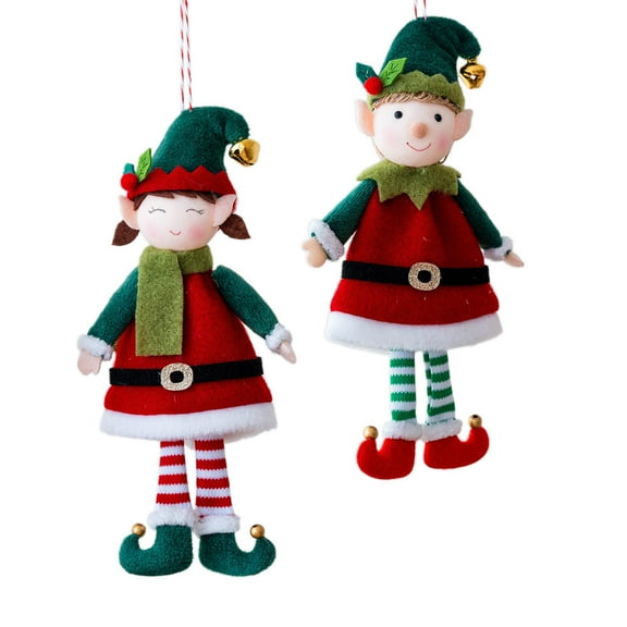 ELAYARD 2Pcs Elf Plush Dolls Multi Color Holiday Hanging Ornaments Soft Festive Couple Decor