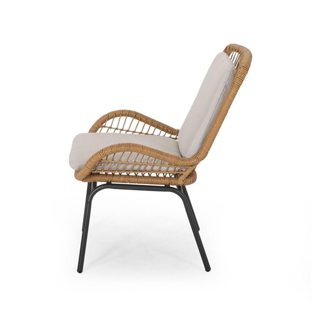 Noble House Pabrico Outdoor Metal and Wicker Club Chair - Brown/Beige (Set of 2)