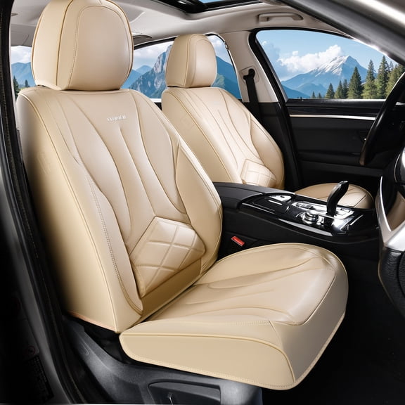 FLORICH Leather Car Seat Covers, Waterproof Front Seat Covers for Cars, Automotive Seat Protector Fit for Most Car SUV Truck, Beige