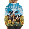 thumbnail image 6 of Xoenoiee Kids Hoodies Pullover Hoodies Long Sleeve Sweatshirt Fall Winter Clothing with Kangaroo Pocket Hooded Playwear for Traveling Hiking Running, Sunflower Cow Blue Sky Print, S, 6 of 7