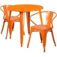 thumbnail image 2 of Emma + Oliver Commercial 30" Round Orange Metal Indoor-Outdoor Table Set with 2 Arm Chairs, 2 of 5
