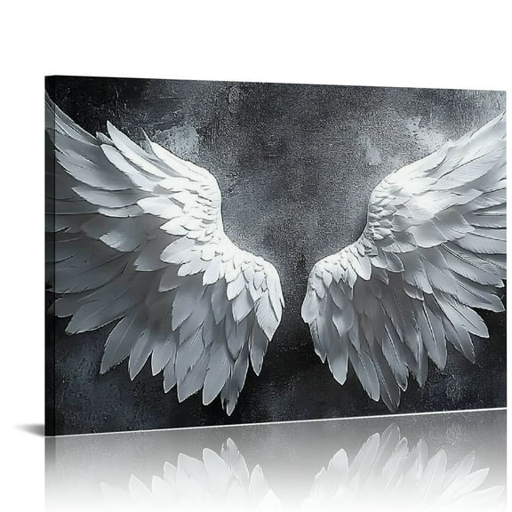 Shadudu  Large Black and White Canvas Wall Art, Angel Wings Wall Art Decorative Painting Modern Abstract Canvas Painting  Print Living Room Bedroom Home Decor 36x24in