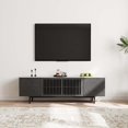 thumbnail image 2 of POVISON-Mid-Century Modern TV Stand with Sintered Stone, Minimalist Wood Media Console with Slatted Cabinet, Tall-Cast Metal Legs, Black Veneer, 70.87", 2 of 8