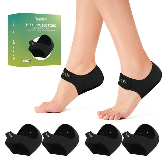 Welnove Plantar Fasciitis Gel Heel Protectors -Heel Cups for Women Men Heels Spur Pain Relief - Heel Inserts Pads for Achilles Tendonitis Dry Cracked Heel Support Cushion (Size S)
