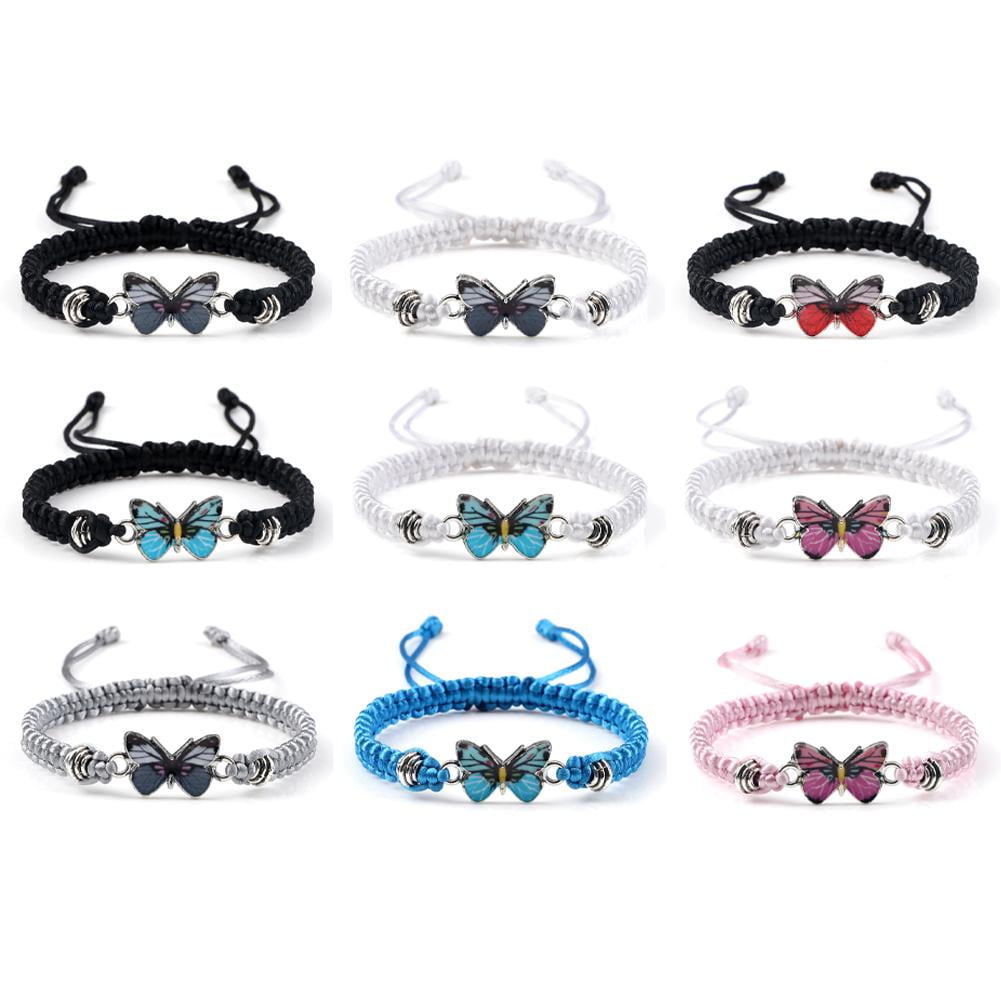 Butterfly Charm Bracelet, Adjustable Hand Woven Bracelets, Cute