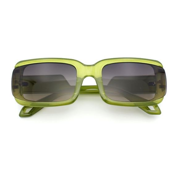 Womens Unique Exposed Side Lens Rectangular Plastic Mod Fashion Sunglasses Green - Black Brown