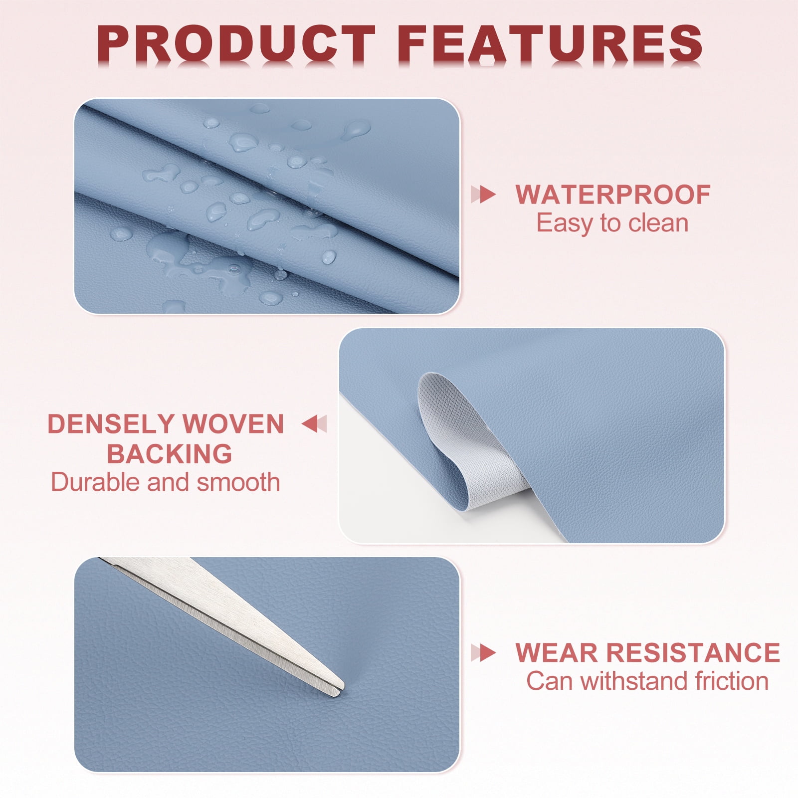 63x39.4in Faux Leather Sheets,  Faux Leather Fabric Sheets Vinyl Fabric Synthetic Soft Waterproof PU for Replacement Upholstery Car, Sky Blue