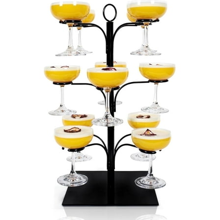 Ksestor 3-Tier Cocktail Tree Stand, Champagne Tower for Home Bar, Holds 12 Glasses, 1 Set