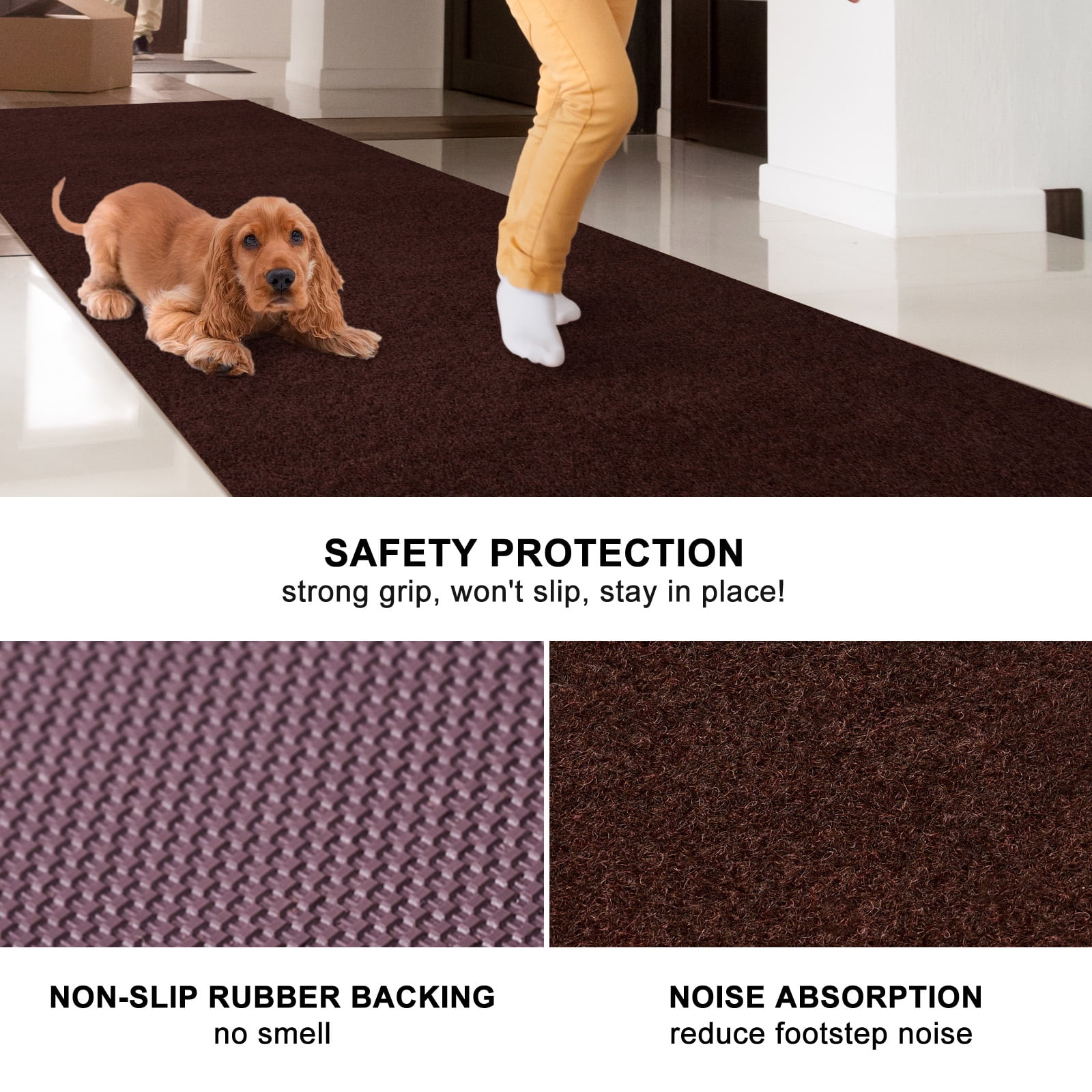 ANTPOP 3'x4' Runner Rugs Outdoor Indoor Utility Non-Slip Carpet Runners with Rubber Backing Custom Size Area Rug Entrance Mat for Kitchen Hallway Entryway Patio Garage Laundry Dark Brown