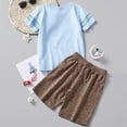 thumbnail image 4 of TOWED22 Toddler Kid Boy Summer Clothes 2pcs Dinosaur Truck Round Neck Short Sleeve Top Shirt Cartoon Dino Graphic Casual Drawstring Shorts Outfits(Sky Blue,6-7 Y), 4 of 6