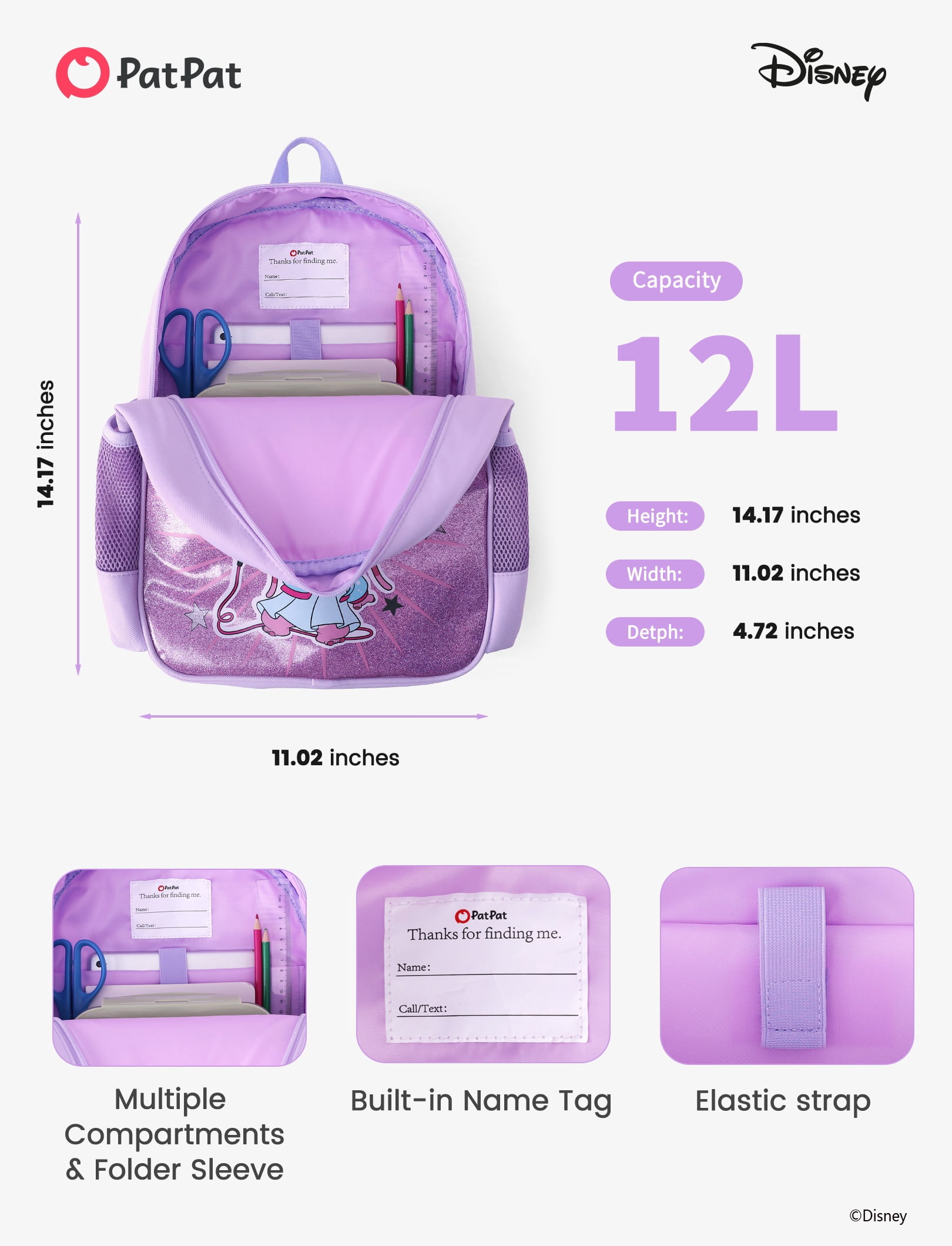 Disney Stitch Angel Girls Cute Backpack Water Resistant Toddler Backpack School Kids Elementary Bookbag