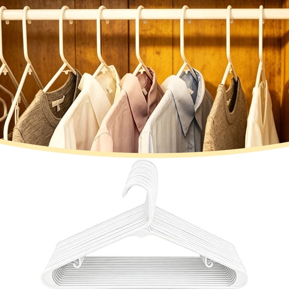 Plastic Clothes Hangers 5-Pack, White, Durable Smooth Finish with Two Hooks for Ties, Belts, and Accessories, Perfect Everyday Use for All Closets
