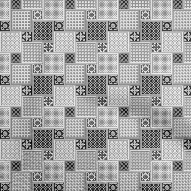 oneOone Polyester Spandex Black Fabric Asian Block Tile Fabric For Sewing Printed Craft Fabric By The Yard 56 Inch Wide
