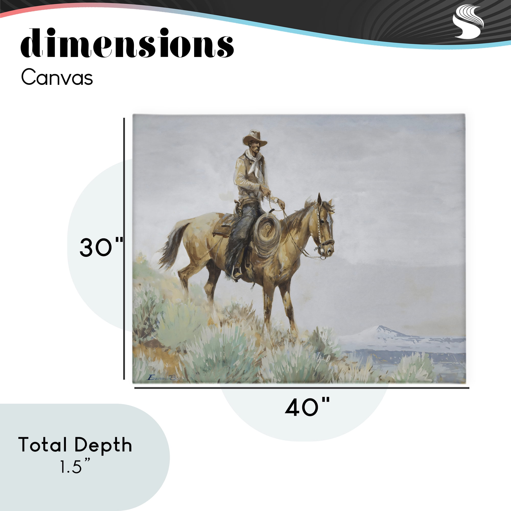 Stupell Industries Mounted Cowboy on Sagebrush Ridge Canvas Wall Art, design by Arlington Prints