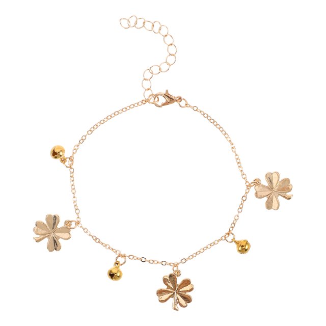 Chaîne de Cheville Délicate en Alliage avec Clochettes Trèfle à Quatre Feuilles Bijoux de Plage d'Été Réglables Décoration pour Femmes et Filles