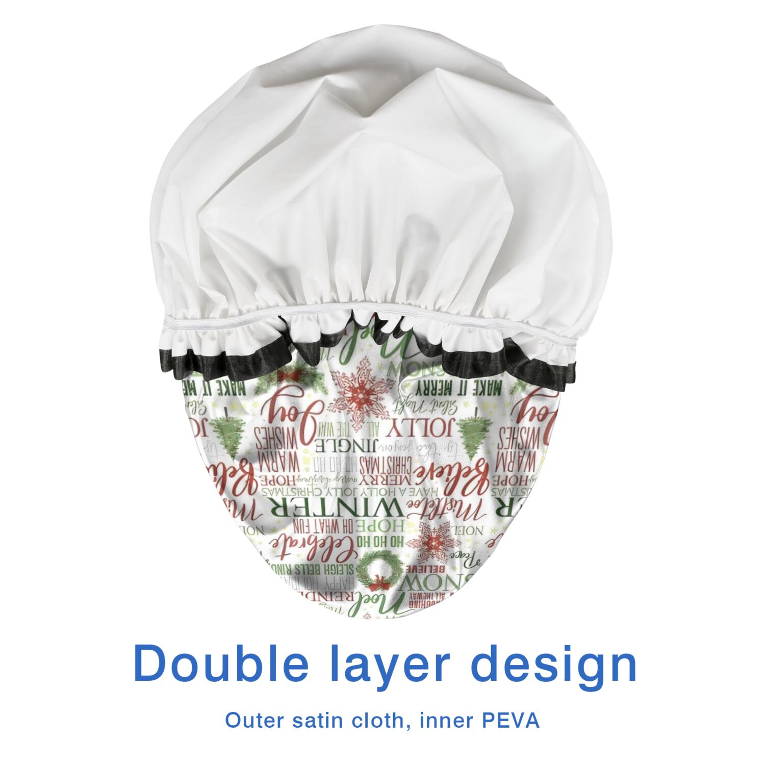 Shower Caps,Multicolor Christmas Word Pattern Waterproof Shower Cap for Women 4 Pieces,Double Reusable Hair Cover for Shower PEVA Elastic Stretch Hem