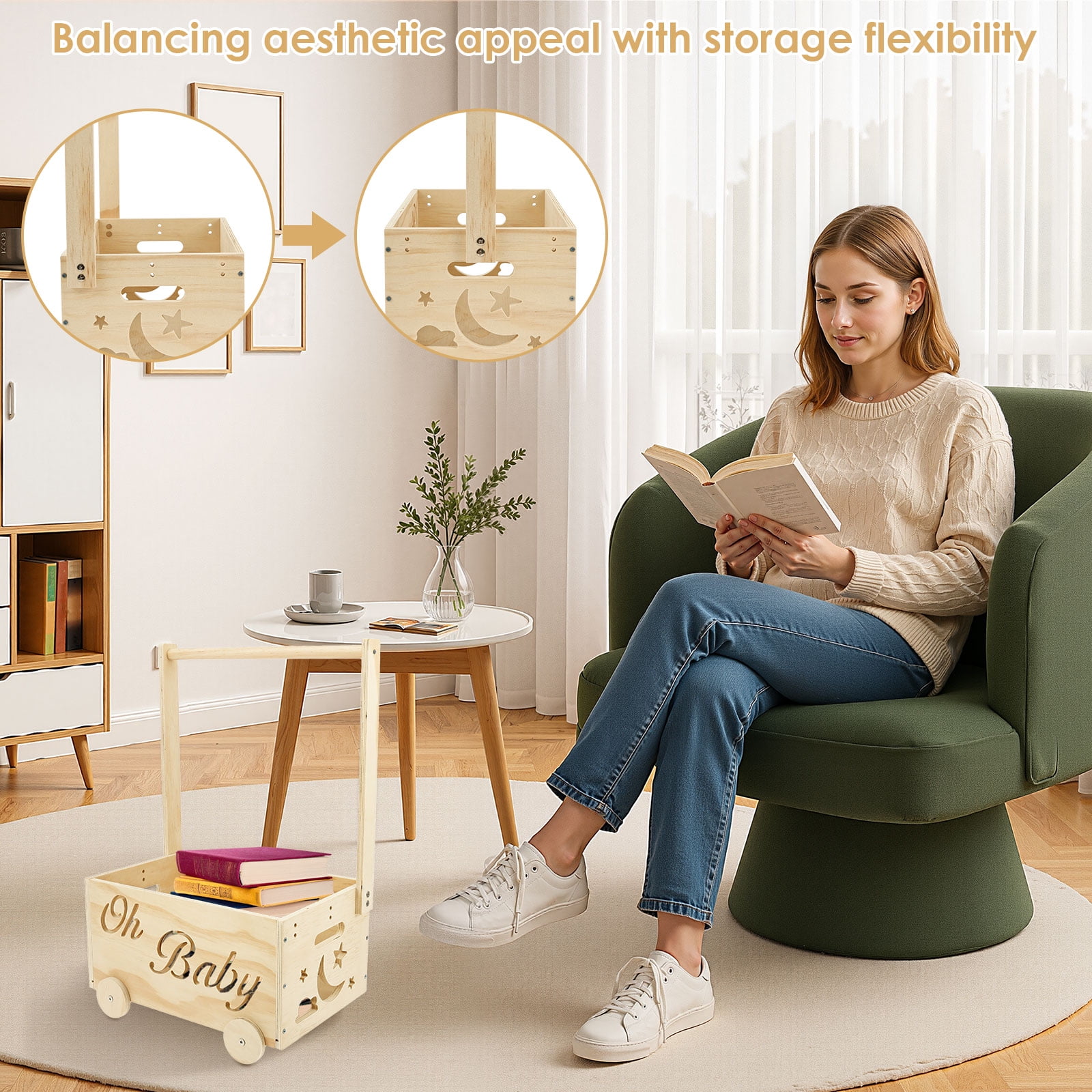 Wooden Baby Shower Crate Closet with Wheels Creative DIY Baby Shower Present Basket with 6 Hangers for Clothes Toys