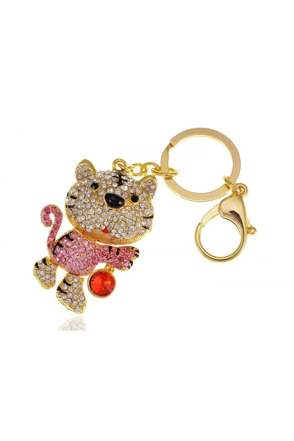 Cute Playful Yo-Yo Crystal Rhinestone Cartoon Snow Stripe Chubby Tiger Keychain