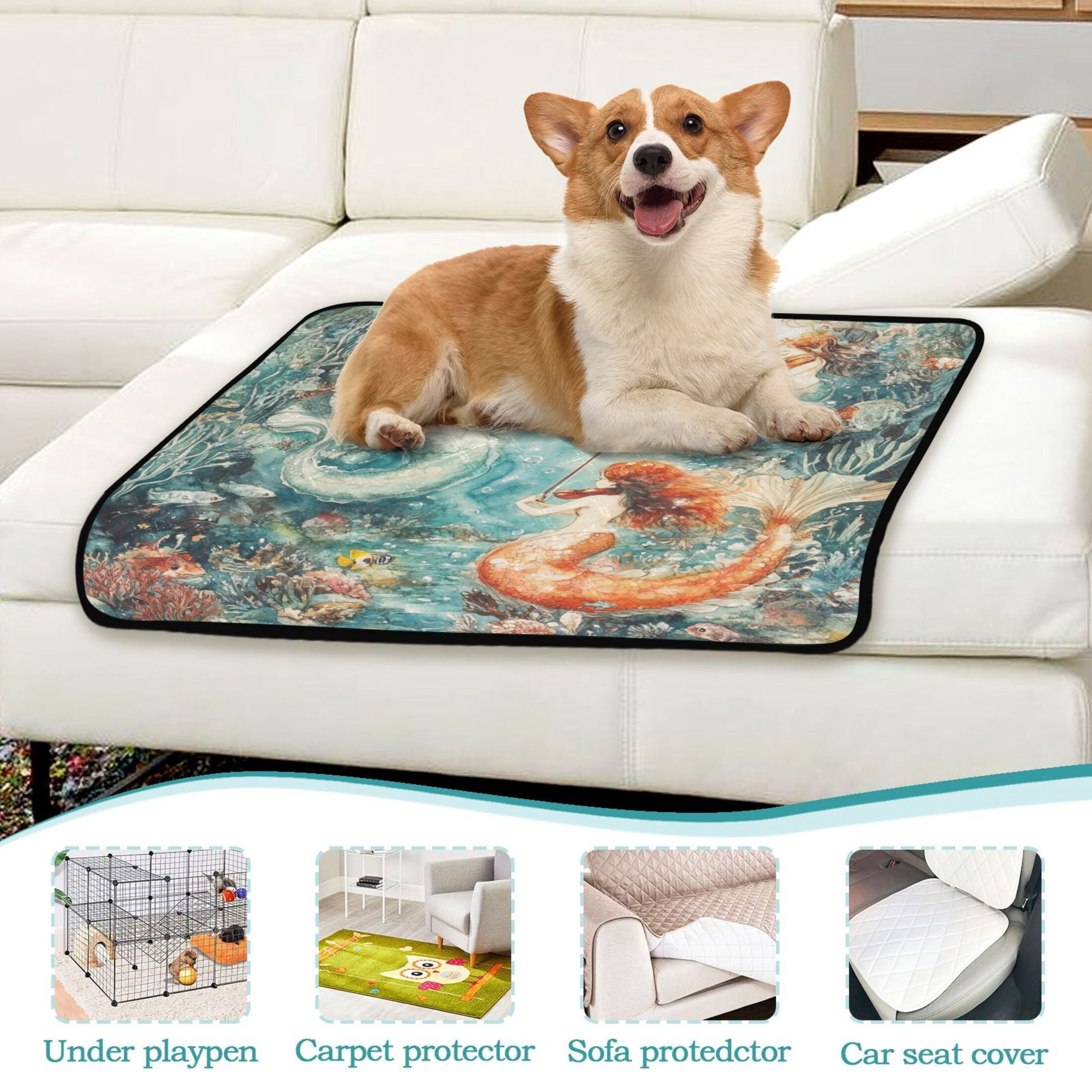 Qxltty Mermaid Plays Music Cat litter Pads Pet Set of 3 Diaper Mats Center Anti-leakage Layer Absorbent Soft and Comfortable