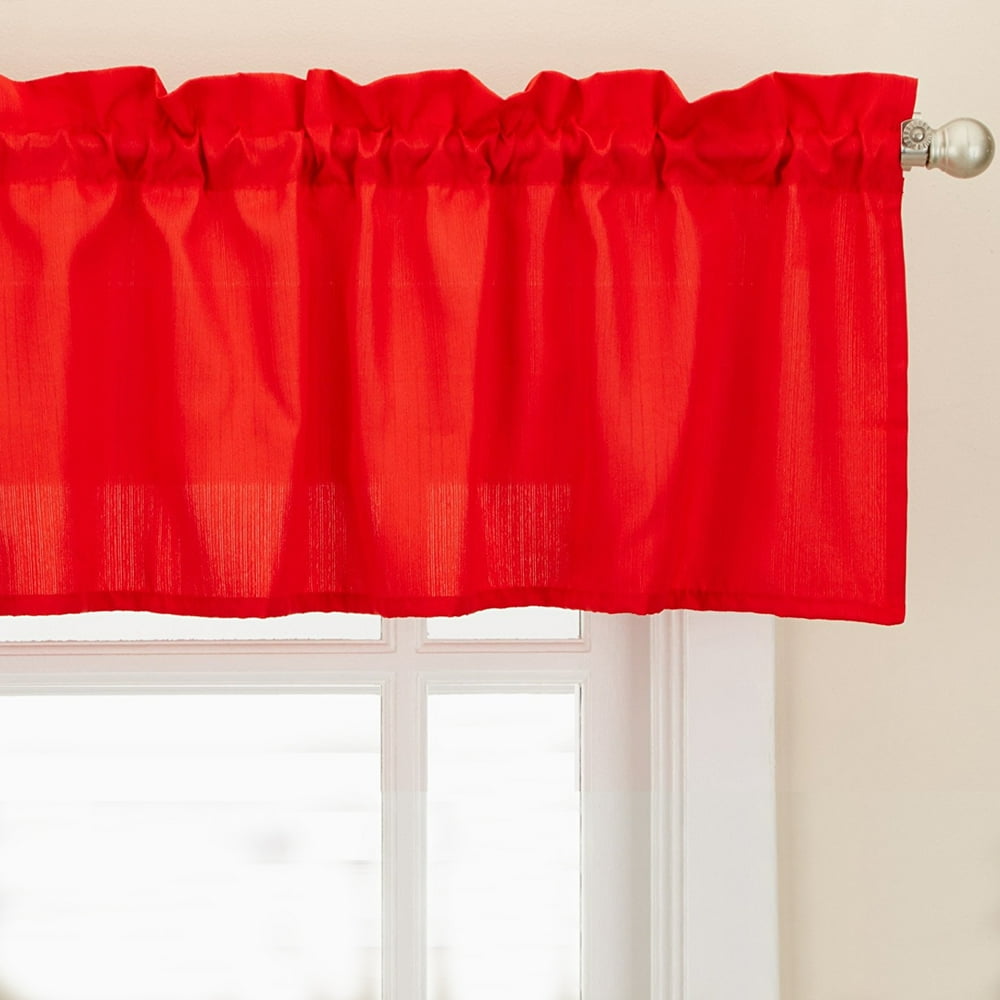 Red Opaque Solid Ribcord Kitchen Curtains Choice of Tier Valance or