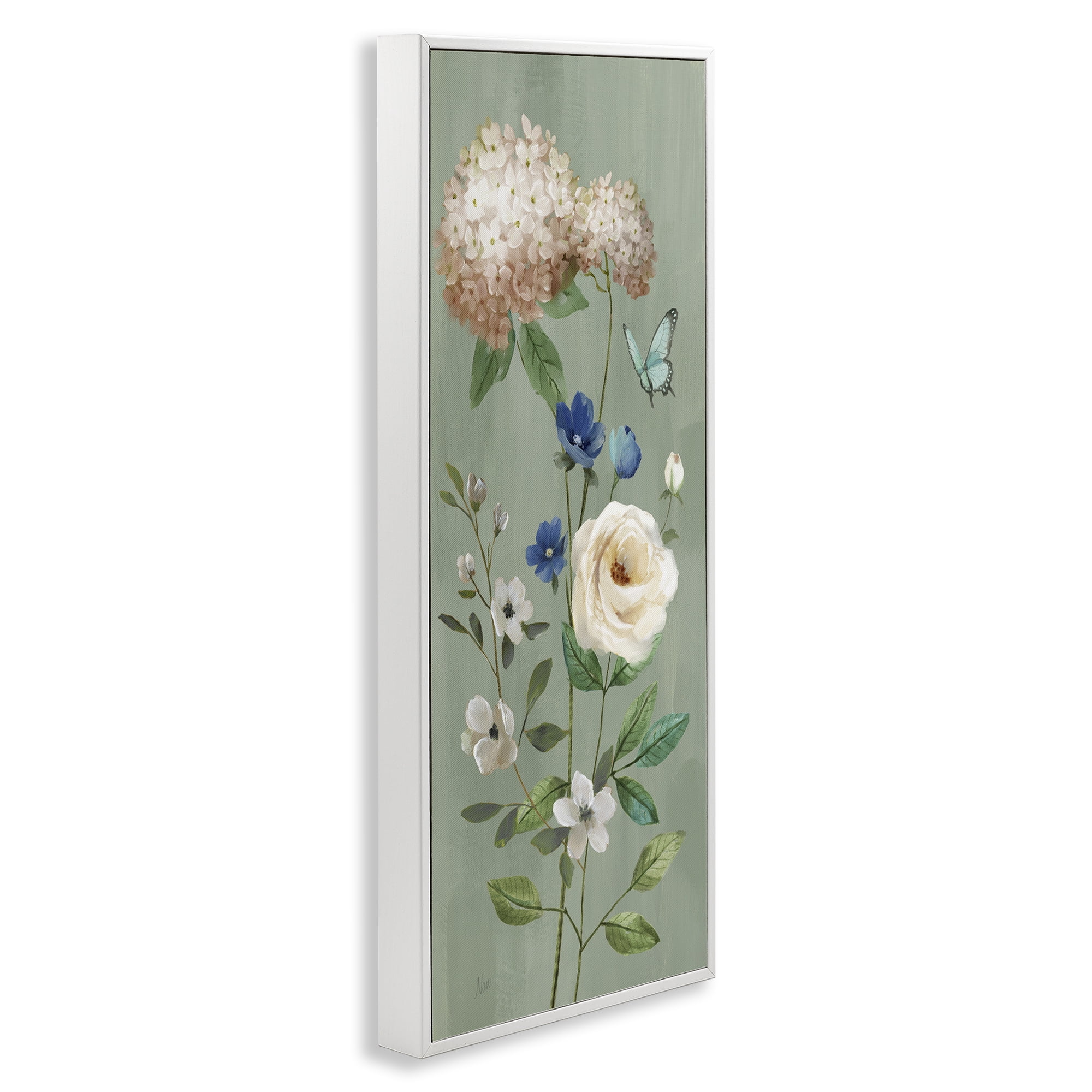 Stupell Industries Hydrangea & Rose with Butterfly White Framed Giclee Art, design by Nan