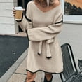 thumbnail image 6 of SMihono Straight Sweater Dress for Women Fall Winter 2025 Outfit Contrast Trim Jumper Knit Oversized Sweater with Belt Beige Free Size, 6 of 9