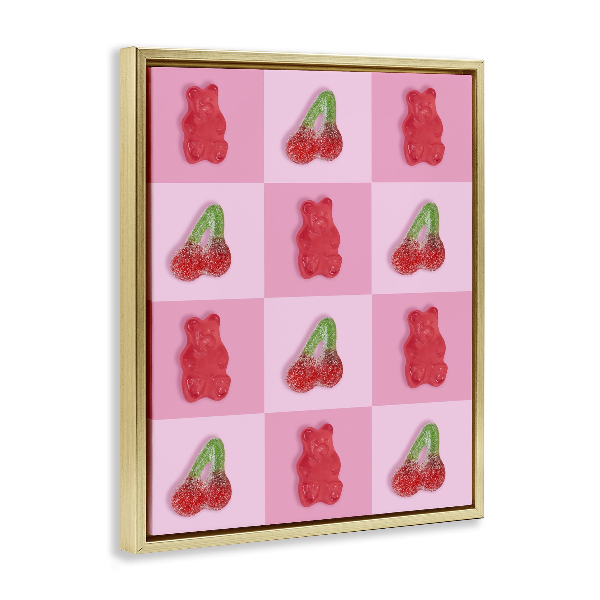 Stupell Industries Gummy Bears and Cherries Grid Gold Framed Floater Canvas Wall Art, design by LISH Creative