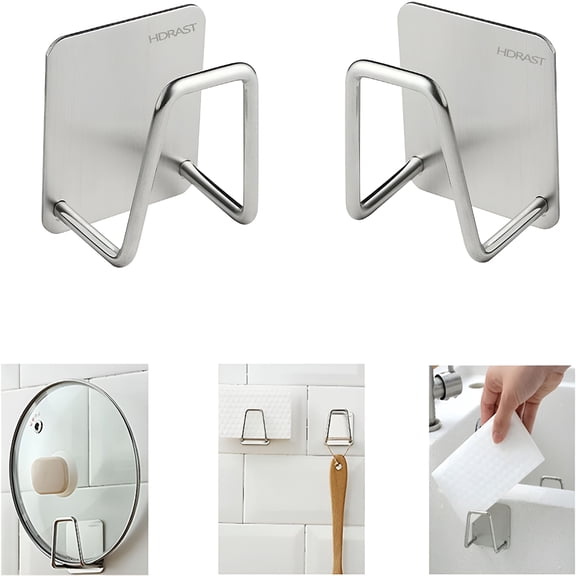 LAMIRO 6 Pack Adhesive Hooks,Stainless Heavy Duty Wall Hooks for Hanging Coats,Kitchen Bathroom Towel Hooks for Hanging Clothes,Adhesive Door Hooks,One Size