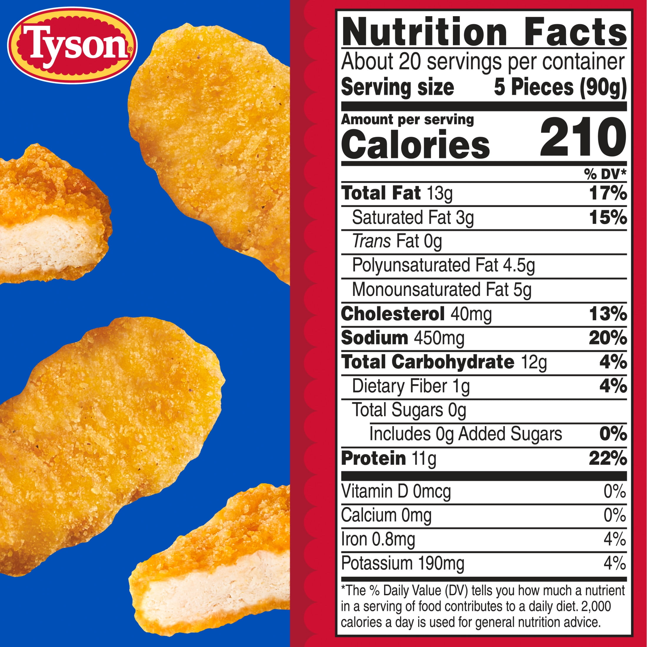 Tyson Frozen White Meat Chicken Nuggets, Family Pack, 64 oz, 11g Protein per Serving (Fully Cooked)