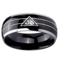 thumbnail image 2 of Tungsten Masonic 32 Duo Line Freemason 8mm Glossy Black 2 Tone Dome Polished Edges Men Ring, 2 of 2