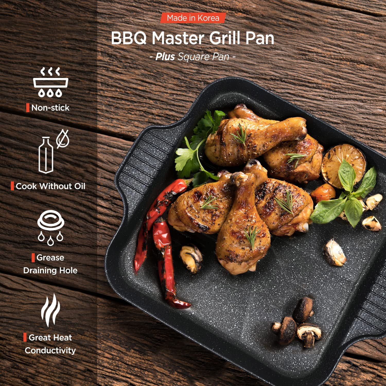 MOUMOUTEN BBQ Grill Pan, 41CM Korean BBQ Grill Seasoned Cast Iron Frying  Pan, Dual Handles Cast Iron Skillets, Korean Round Griddle Pan for Camping