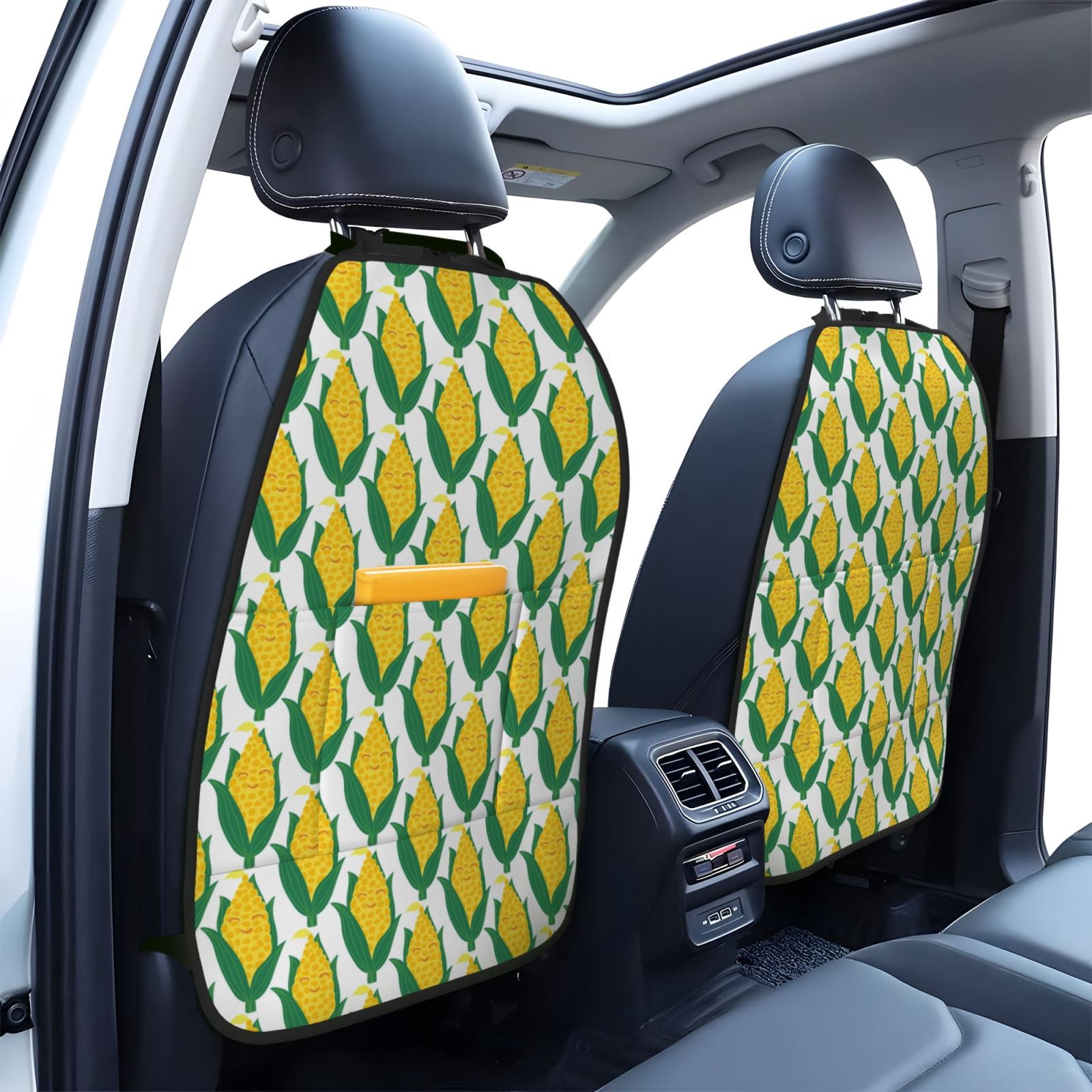 Xecao Corn Cob Pattern Car Seat Back Protector 2 Pack Large Capacity Pocket, Kick Mats Back Seat Protector