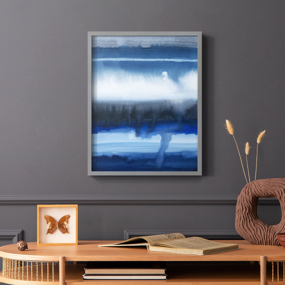 Deep Blue Shore I Framed Print in Gray Solid Wood Framed Print No Nail Hanging