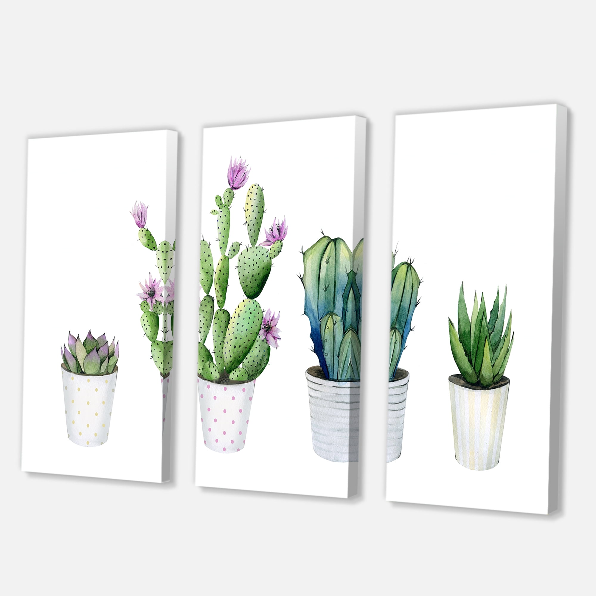 Designart ' Aloe Vera Cactus Succulent Home Plants In The Pots ' Farmhouse Canvas Wall Art Print