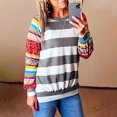 thumbnail image 4 of Blusa de moda para mujer a rayas de manga larga con cuello redondo y costuras de Color sólido Pompotops gfhjh15758, 4 of 9