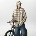 thumbnail image 6 of Brnmxoke Mens Plaid Shirt with Hood Flannel Hoodie Shirt Casual Button Down Plaid Jacket Shirts Stylish Long Sleeve Shirts with Pocket Khaki,L, 6 of 9