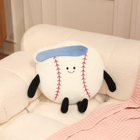 1 Pcs 17.7in Baseball Throw Pillows Fluffy Stuffed Baseball Pillow Plush Toy Cushion for Room Decor Birthday Present，White