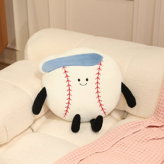 1 Pcs 17.7in Baseball Throw Pillows Fluffy Stuffed Baseball Pillow Plush Toy Cushion for Room Decor Birthday Present，White
