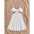 thumbnail image 5 of White Womens Hollowed Waist V-Neck Strappy Mini Sundress With Scallop Trim, 5 of 6