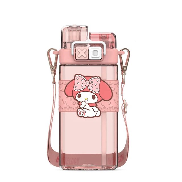 Botella de agua Kawaii Sanrio Kuromi My Melody Cinnamoroll de dibujos animados, botella de agua deportiva de paja de gran capacidad, taza portátil para Bebidas frías