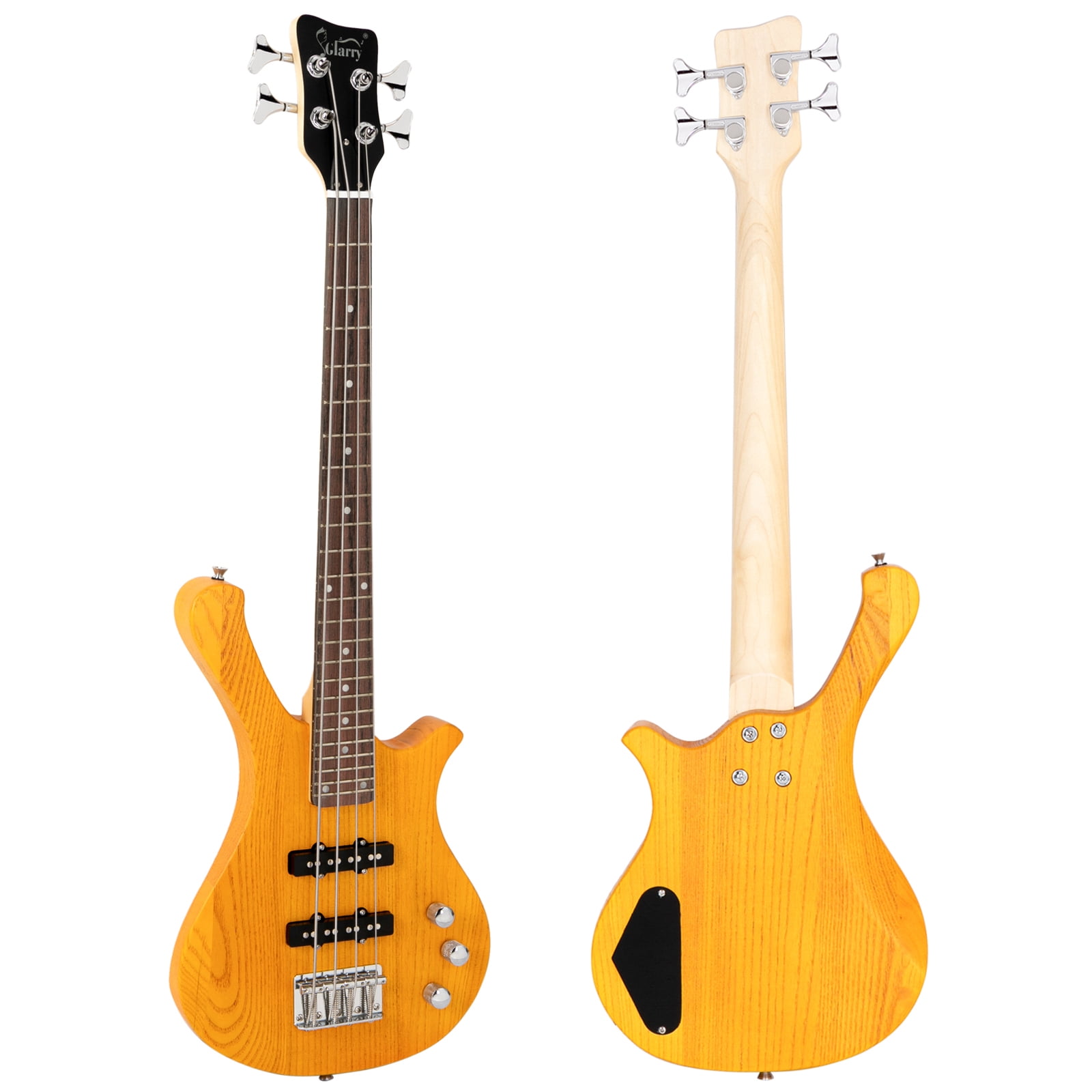 4 Strings GW101 Electric Bass Guitar Kit with Carry Bag, Strap, Plectrum, Wrench Tool, 36in Small Scale Mahogany Body Bass Guitar with Split Single-coil Pickup (Yellow)