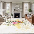 thumbnail image 2 of Bee Flower Area Rugs 5x7 ft Watercolor Floral Golden Polka Dot Washable Rug Non Slip Indoor Carpet Absorbent Floor Mat for Living Room Bedroom Dining Room, 2 of 9