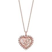 Angle View: Brillance Fine Jewelry Mother of Pearl Crystals Heart Pendant in Sterling Silver and 14K Pink Plate,18"