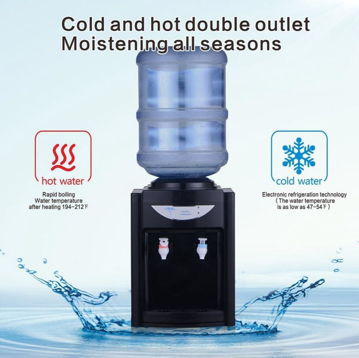 Top-Loading 5-Gallon Countertop Water Cooler Dispenser – Hot & Cold, 550W Heat, 75W Cool, Stainless Steel Liner, Gold, For Home & Office