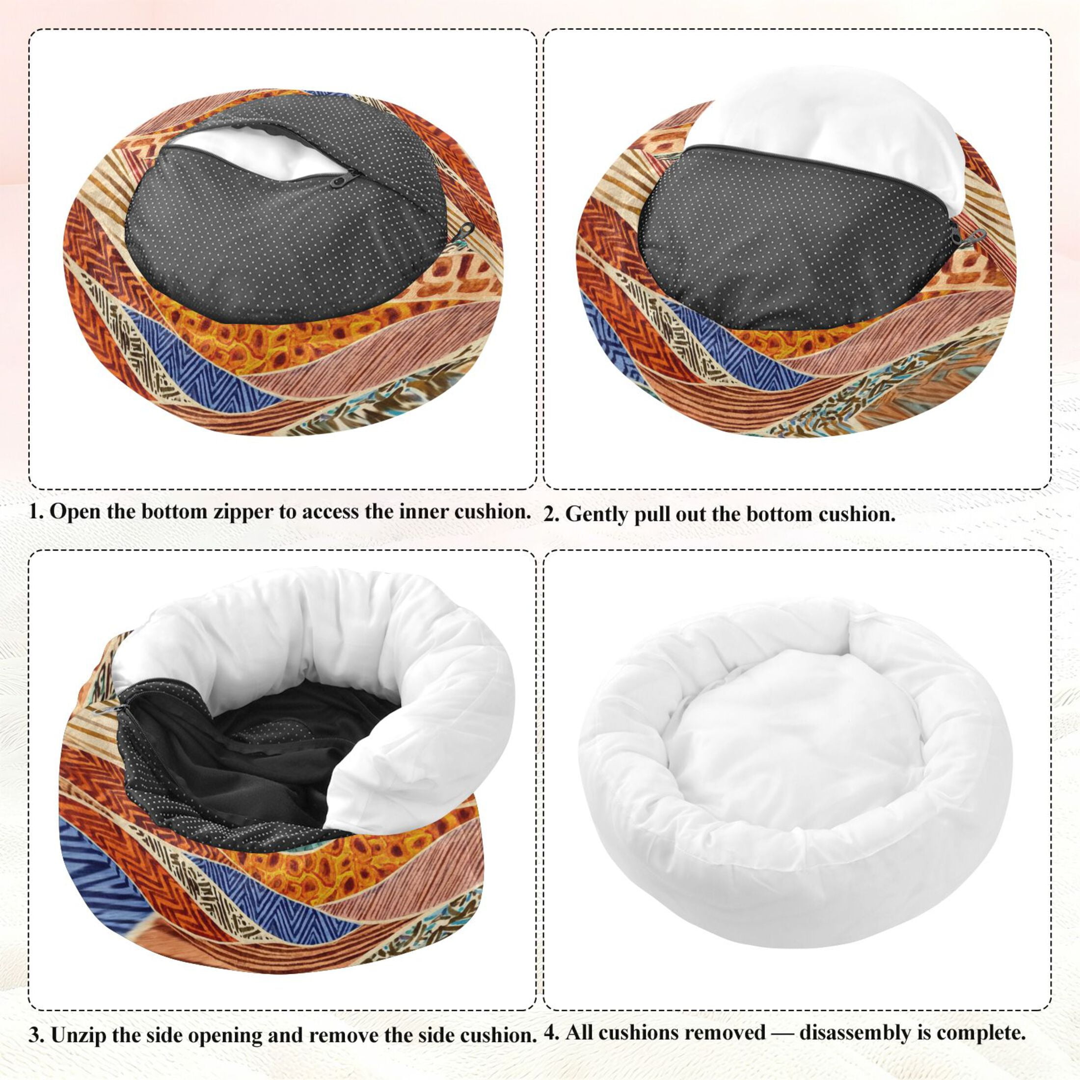Iauyy Pet Couch Donut Cat Bed for Indoor Cats/Small Dogs Washable & Machine with Non-slip Bottom Calming Cat Furniture, Patterns Of The Multicolored Tribe (M)