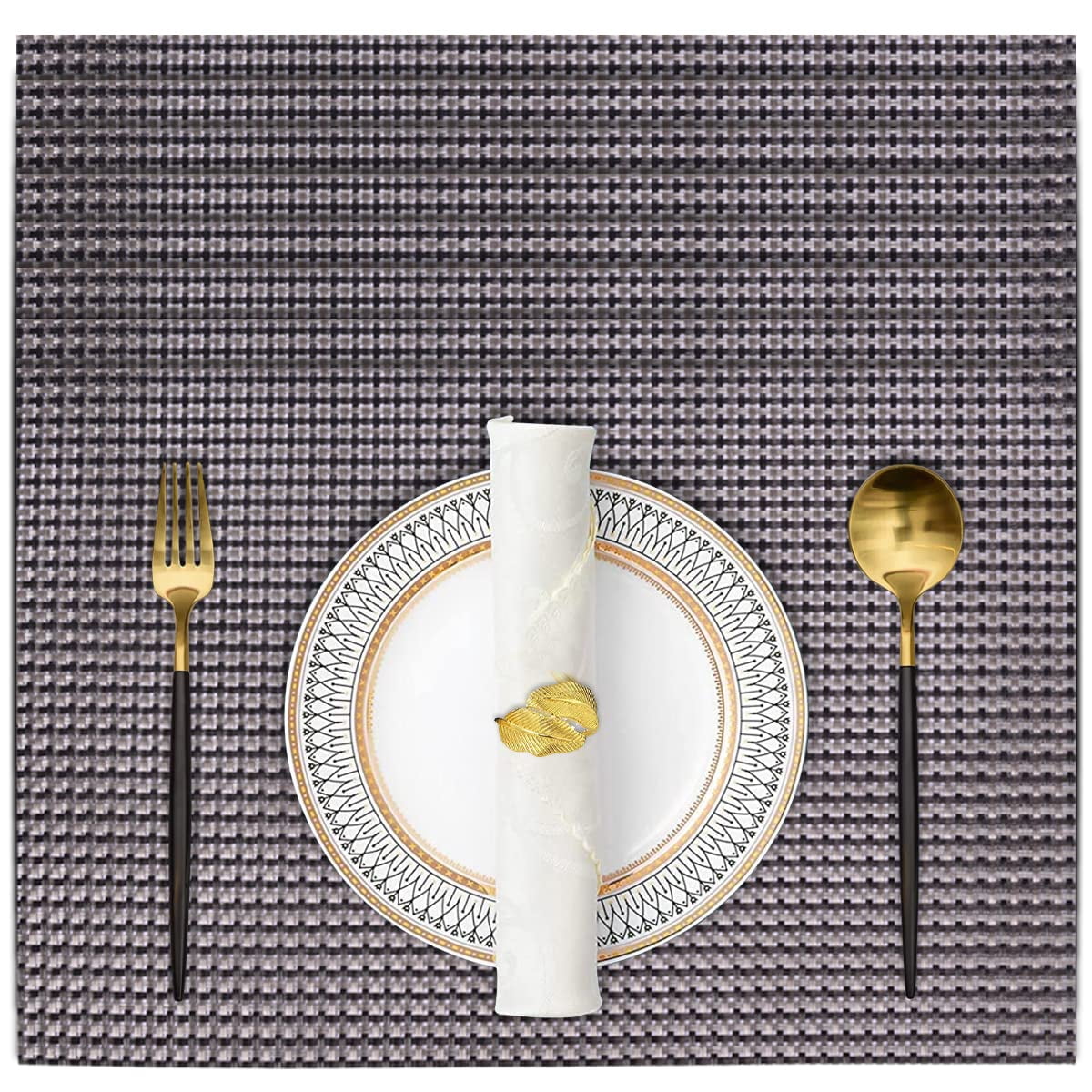 Placemats Set of 12 for Dining Table, Table Placemats, Rectangular PVC Vinyl, 18x12 Inches - Black Brown