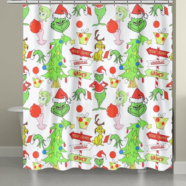 Grinch Decor Grinch Christmas Decorations Bathroom Grinch Christmas Decorations Non Slip Toilet Polyester Cover Mat Set Bathroom Shower Curtain