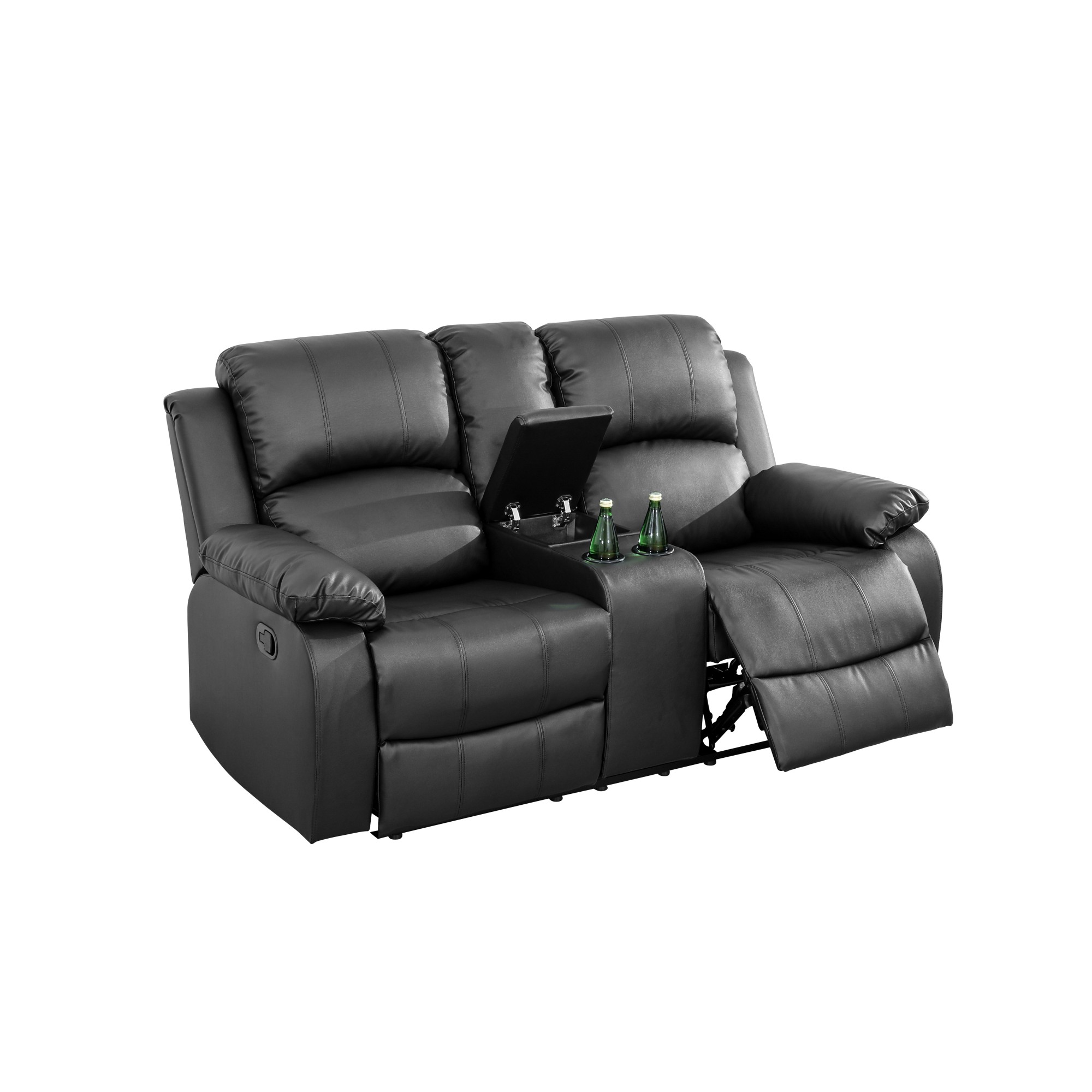 Gewnee Black Loveseat with Console & Cup Holders, Air Leather & High-Elastic Sponge, Adjustable Recline, Perfect for Living Rooms